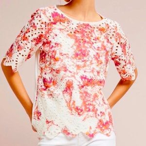 ANTHROPOLOGIE Orange and White Eyelet Blouse Top